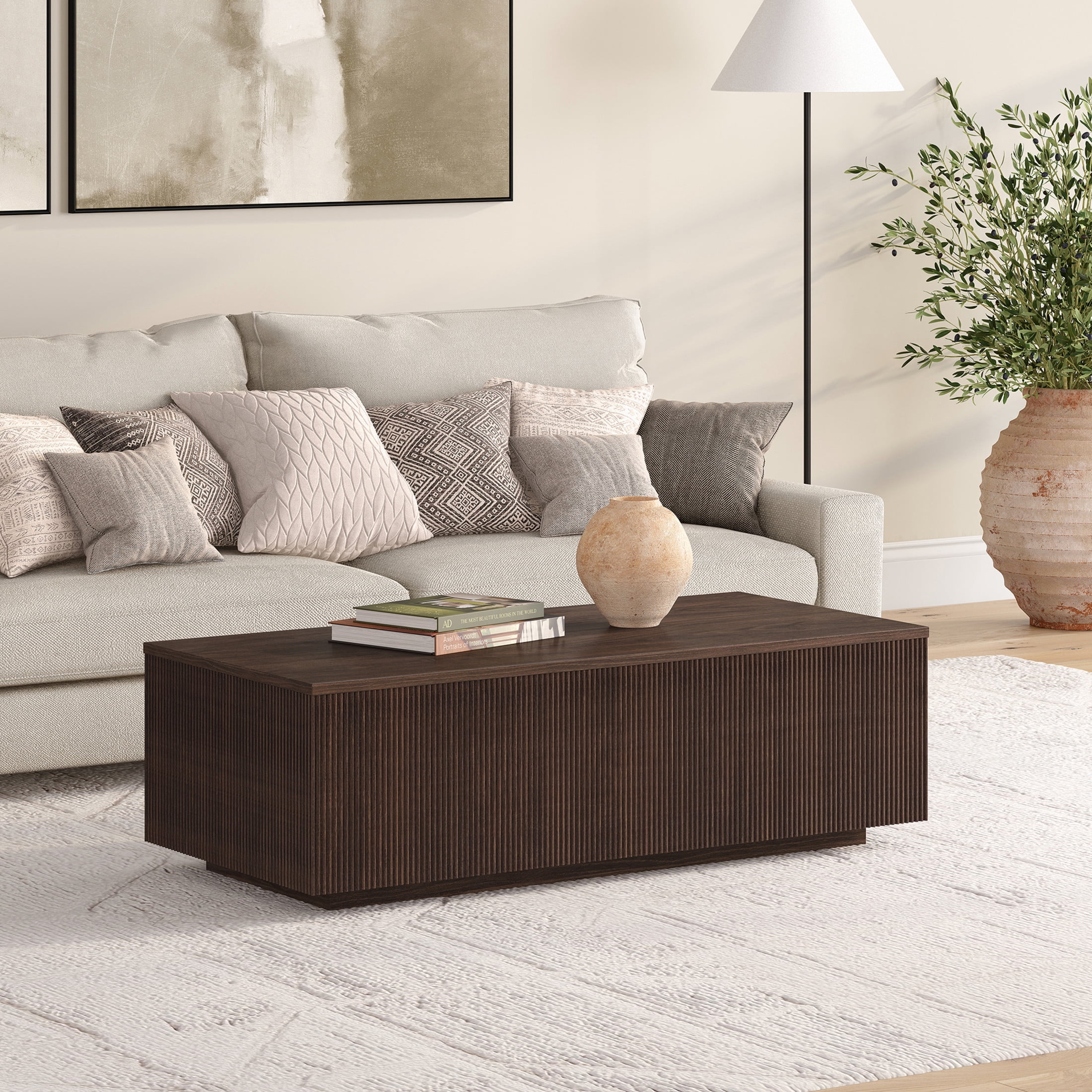 Evelyn&Zoe Modern/Contemporary 48" Wide Alder Brown Coffee Table