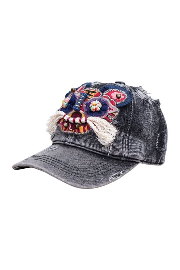 Traditional Chinese Tiger Hat with Handmade Miao Embroidery Chinese Intangible Heritage Priceless Ethnic Craft Baseball Cap for China Trip,Black-Kid