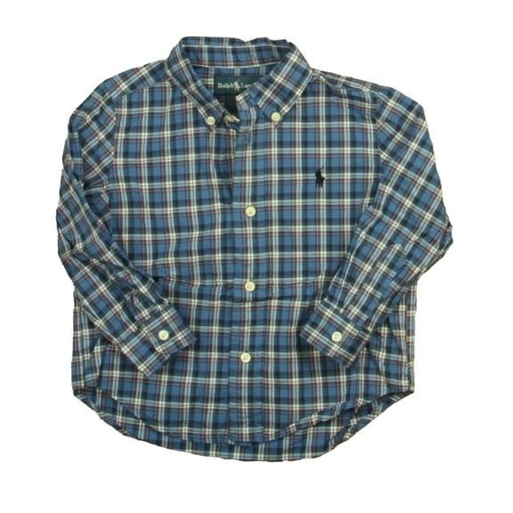 Pre-Owned Ralph Lauren Boys Blue Plaid Button Down Long Sleeve size: 24 Months (Excellent)