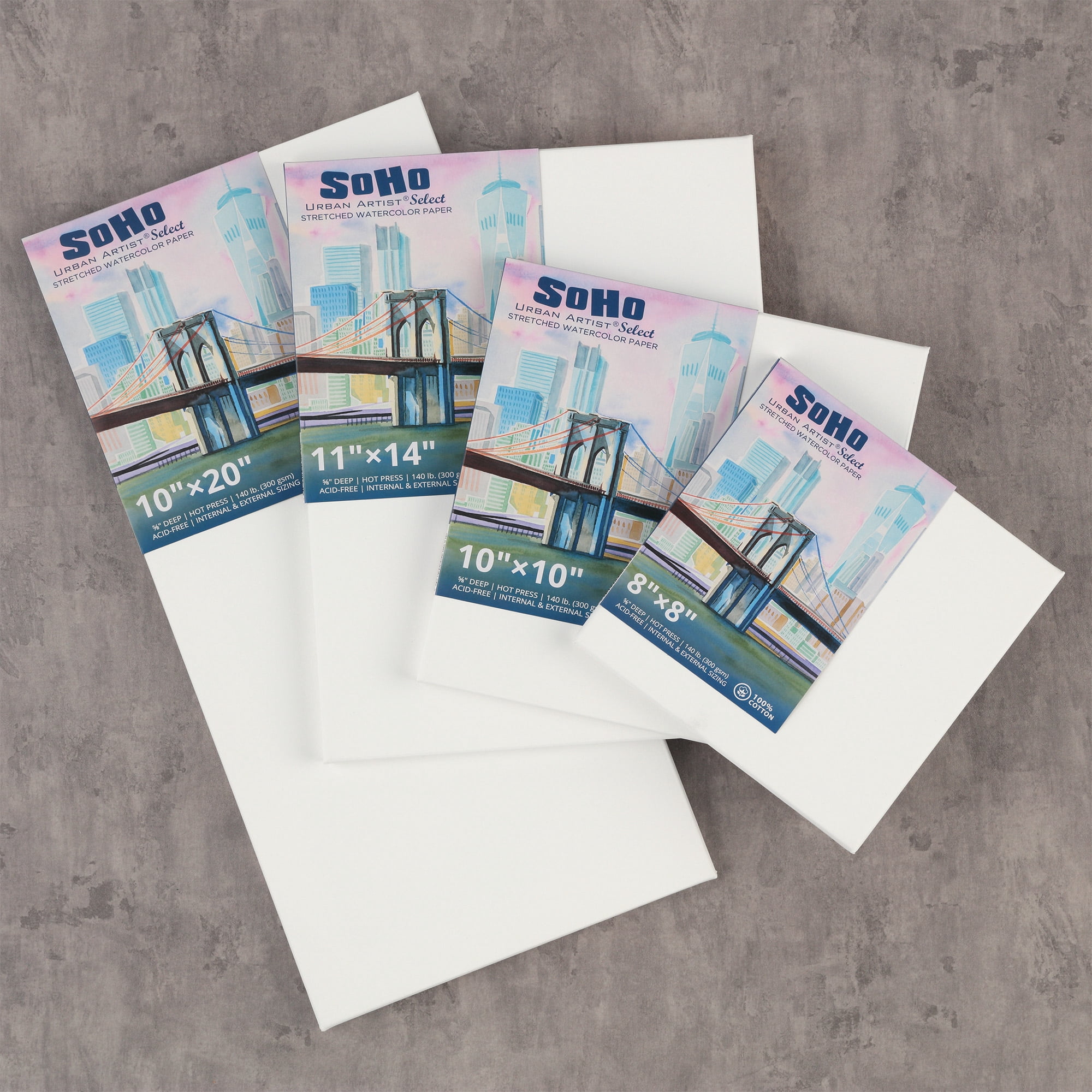 SoHo Urban Artist Select Stretched Cotton Watercolor Paper on 5/8" Frame - 6"x8" 140lb, 300gsm - 100% Acid-Free Cotton Paper for Mixed Media, Watercolor & More - Professional Artists, Students