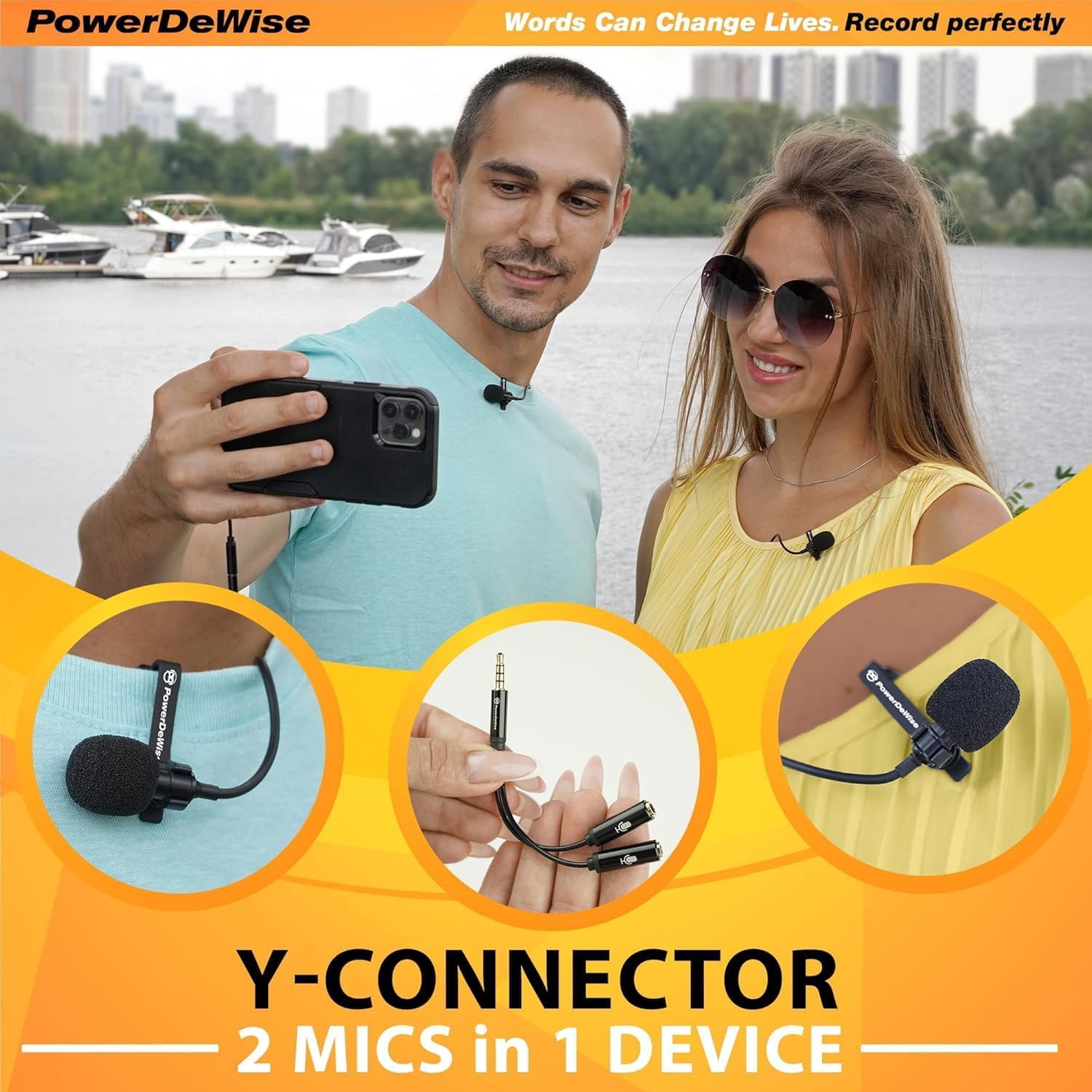 PowerDeWise Dual Lavalier Microphone Set, Wired Clip-On Lapel Microphones with Extension Cables and TRS Adapter, Plug and Play for Smartphones, DSLR Cameras, Interviews, Vlogging, Podcasts