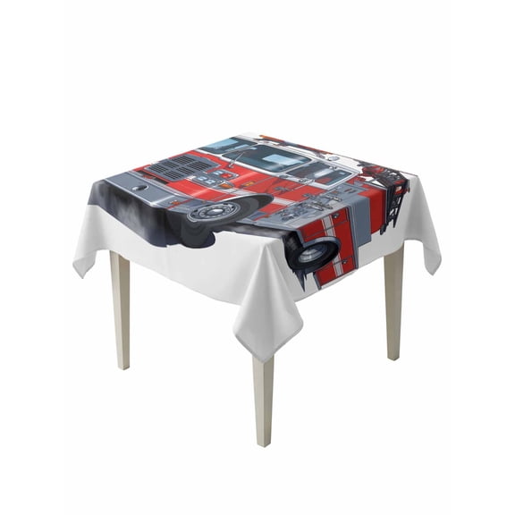 Fire Trucks Table Cloth, Modern Cartoons Vehicles Waterproof Tablecloth for Square Tables, Reusable Washable Fabric Table Cover for Restaurant Kitchen Dining Tables 60"x60"