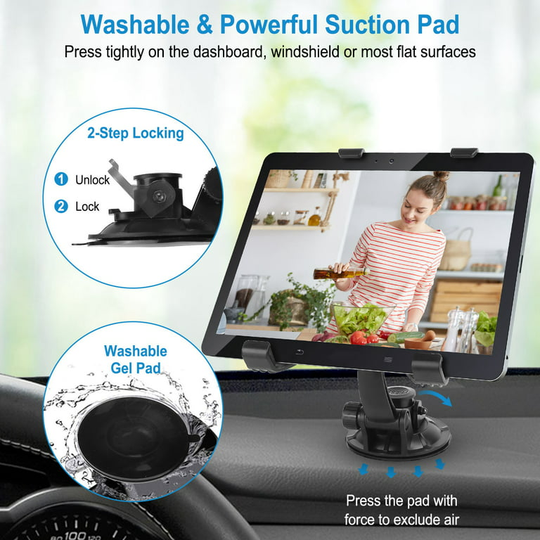 Tablet Holder Car Air Vent Mount, Universal Dashboard Windshield 2-in-1  Cradle TPU Suction Sticky Gel for iPad/iPad Mini Samsung Galaxy Size 6-  10.5 All Tablets 