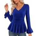 thumbnail image 5 of BLVB Sparkly Tops for Women Ruffle Long Sleeve V Neck Peplum Shirts Glitter Blouses for Evening Party Night, 5 of 8