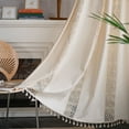 thumbnail image 1 of Nvzi Home Curtains for Bedroom Living Room,Semi-Blackout Country Cotton and linen Vintage Chic Tassels Hollow Window Treatment Rod Pocket Drape（2 Panel，51.1*59in,A64）, 1 of 5