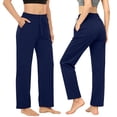 thumbnail image 2 of Nhthy Women’s Solid Color Daily Wear Trousers, Relaxed Straight Silhouette, Lightweight Breathable, Casual Loose Long Pants for Hot Weather Outdoor Activities Navy M, 2 of 9