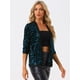 thumbnail image 3 of Chaqueta elegante de lentejuelas Allegra K para mujer, terciopelo, manga 3/4, Azul S, 3 of 6