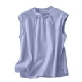 thumbnail image 3 of LangJing High Neck Tank Tops for Women Summer Button Up Cotton Linen Shirts Solid Sleeveless Blouse Trendy Split Hem Tops Blue,XL, 3 of 7
