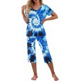 thumbnail image 3 of cfhntfmh Womens 2 Piece Pajama Sets Trendy Tie-Dye Round Neck Short Sleeve T-Shirts Capri Pants Loungewear Sleepwear Pjs Sets, 3 of 6
