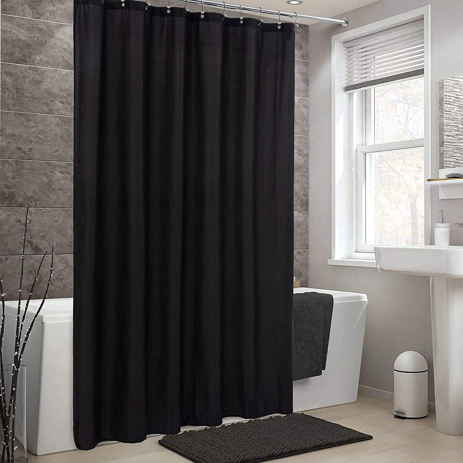 RunMin Grocery Store Stall Fabric Shower Curtain Liner Waterproof - Soft & Lightweight Long Stall Size Shower Curtain with Magnets, Machine Washable - 54x78, Black