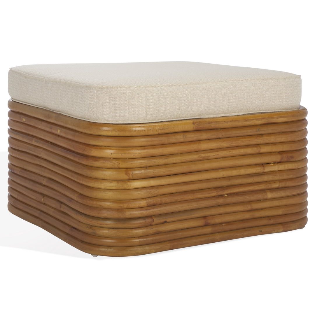 Safavieh Couture Flanders Rattan Pole Coktail Ottoman, Natural/White