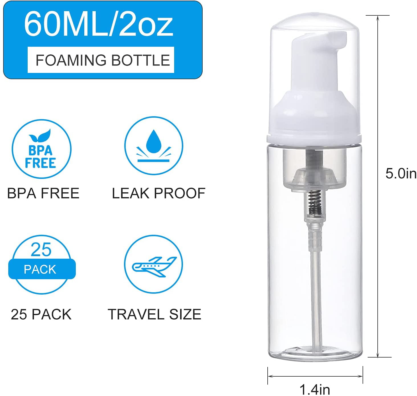 Mini Foaming Soap Dispensers 6-Pack Refillable Purse Kids 60 mL/2Oz Travel 
