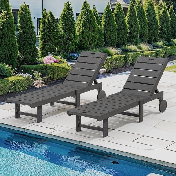 Dycanpo Chaise Lounge Chair Outdoor Set of 2, with Adjustable Backrest & Wheels, Dark Gray