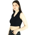 thumbnail image 3 of Artyska Women's Black V Neck Collared Ribbed Crop Top, 3 of 8