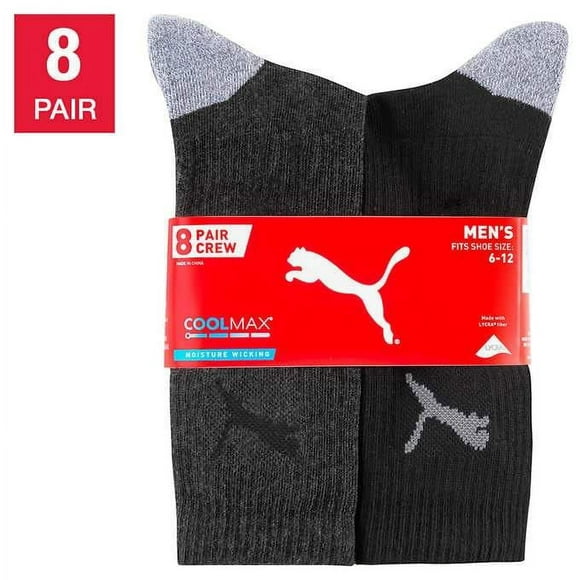 Puma Men's Crew Sock, 8 pair Black