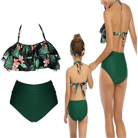 

Girls Swimsuits Set Flower High Waisted Bathing Parent-Child Wear Suit Kids Bikini for Children