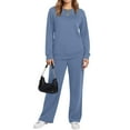 thumbnail image 5 of Women's Round Neck Sweatshirt Wide Leg Sweatpants Casual Suit Sportswear Set, for Winter Lounge and Sports Activities,Blue,XL, 5 of 6