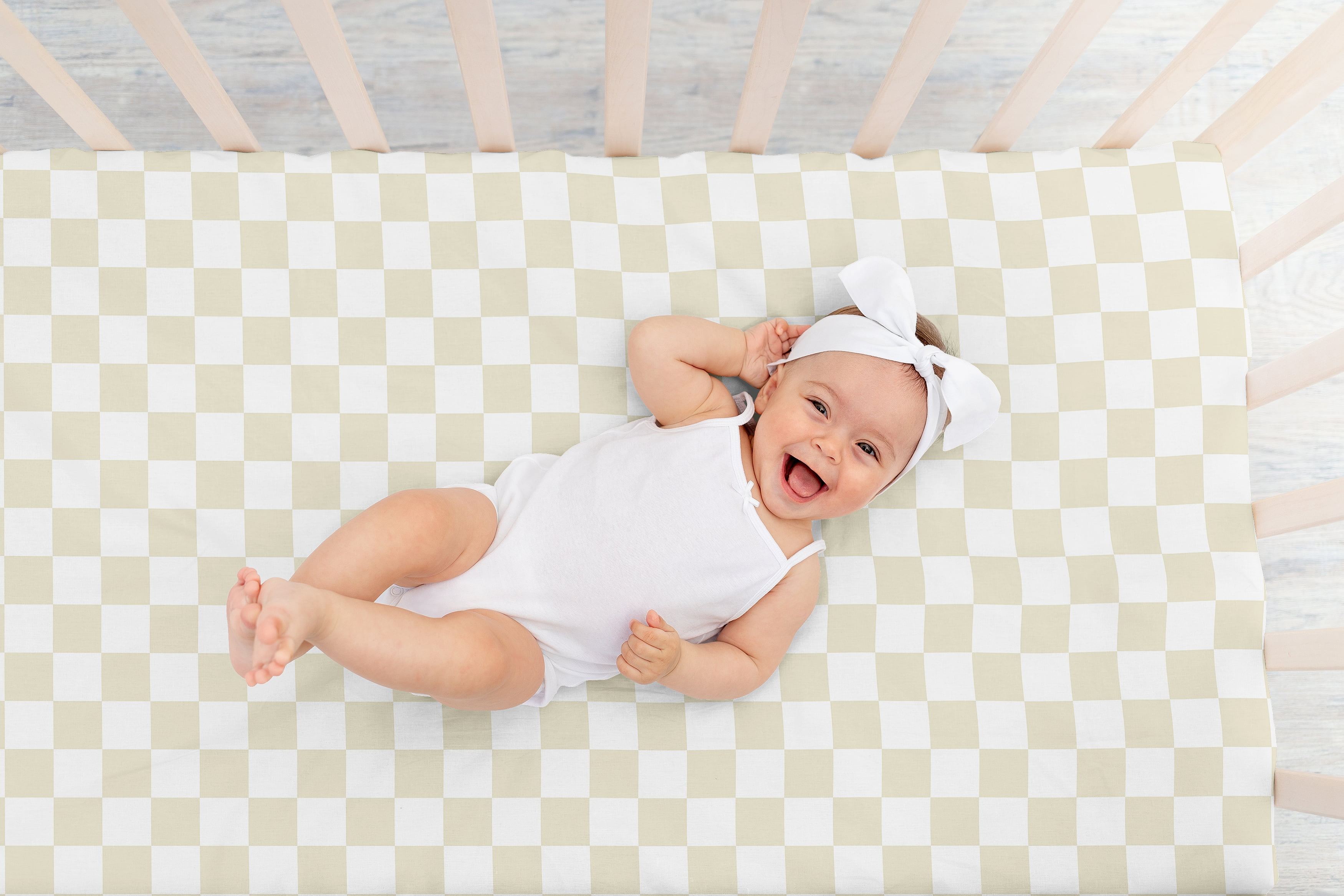 Sweet Jojo Designs Gingham Checkered Plaid Taupe and White Boy, Girl, Unisex/Gender Neutral Fitted Crib Sheet