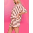 thumbnail image 5 of Women 2 Piece Sets Summer Outfits Cute Stripe Knit T Shirts Shorts Matching Lounge Set Wine Red S, 5 of 7