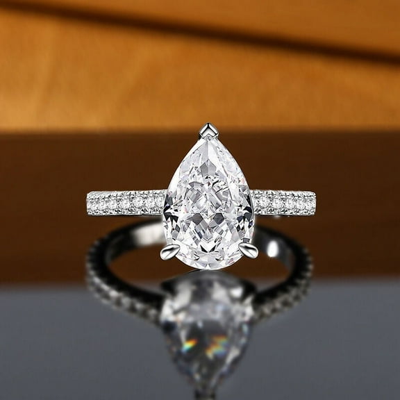 Eclet Jewels 14K White Gold Plated Anniversary Rings - 2.5 Ct Pear Cut Diamond Rings for Her - Engagement Wedding Promise Rings for Women's - Gorgeous Christmas Special Gift for Her - New Year Gifts