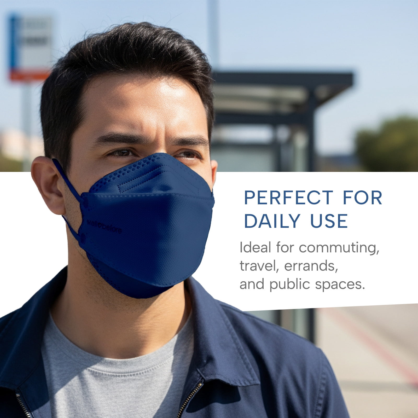WellBefore Welcome Series KN95 3D Face Mask, Denim, Regular, Pack of 50