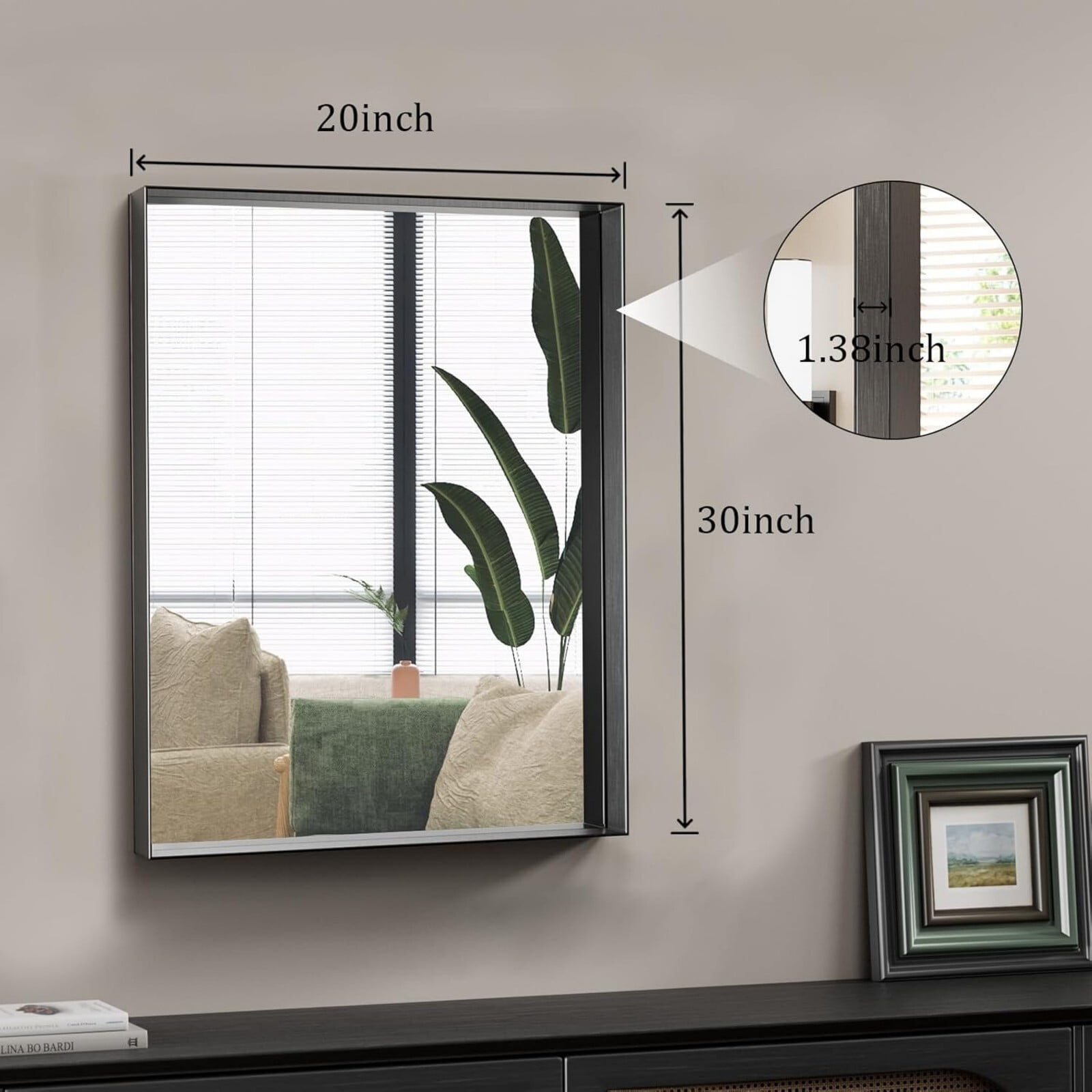 AUROMIR 30"x20" Rectangle Bathroom Mirror Vanity Wall Mirror With Deep Frame, Black