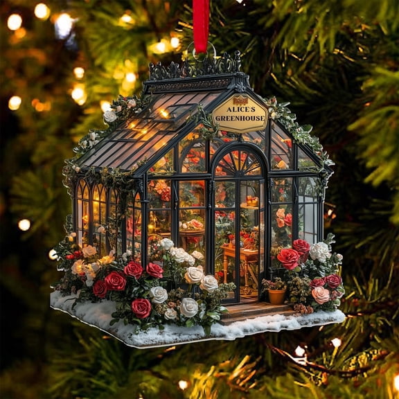 Custom Garden Acrylic Ornament, Personalized Greenhouse Rearview Christmas Decor, Garden House Christmas Tree Ornament, Plant Lover Gifts