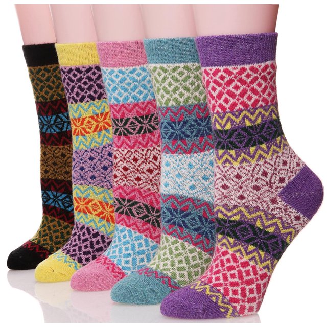 EBMORE Medias Térmicas de Lana para Mujer para Senderismo 5 Pares