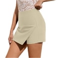 thumbnail image 4 of PiGOGI Women's Zipper Irregular Skirt Shorts Solid Color Casual Summer Divided Skort with Pockets Beige L, 4 of 9