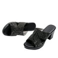 thumbnail image 4 of JeashCHAT Women's Heeled Sandals Rhinestone Backless Open Toe Slip On Slide Sandals High Block Chunky Heels Sandals Dress Pumps Shoes (Black), 4 of 6