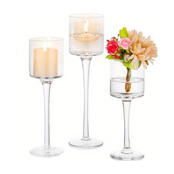 3pcs/30pcs Clear Glass Candle Holders - Tall Long Stem Elegant Holders for Tea Lights/Pillar/Floating Candles | Table Centerpiece for Wedding, Party, Home Decor