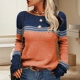 thumbnail image 4 of Lohuatrd Women Fall Winter Sweater Striped Color Matching Knitted Round Neck Long Sleeve Warm Loose Pullover Soft Lady Casual Sweater, 4 of 8