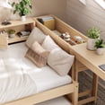 thumbnail image 3 of Twin Size Wood Daybed with Trundle, Daybed Frame with Storage Drawers, Side Shelves and Desk for Bedroom,Gold, 3 of 10