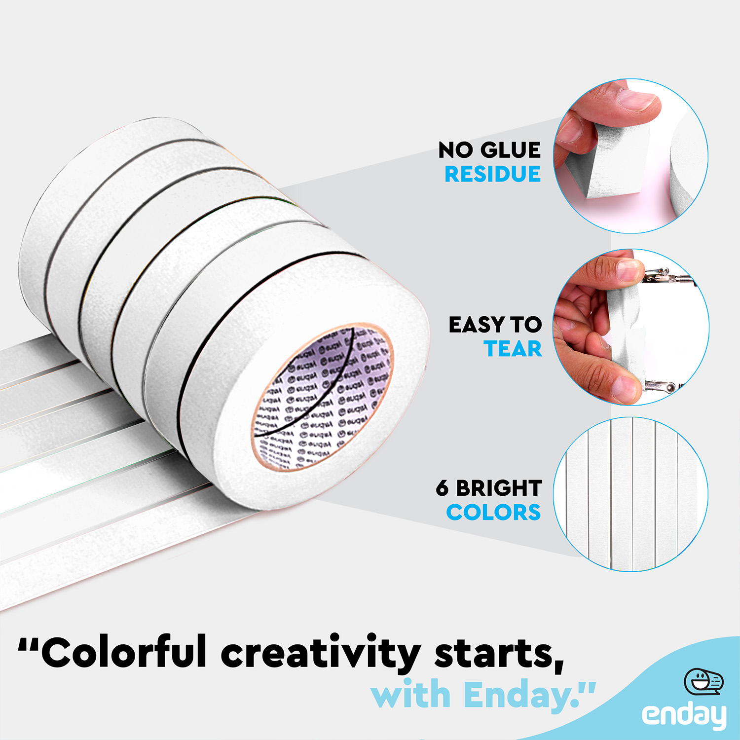 enday Masking Tape, 1" x 60 Yards, White, Pack of 6