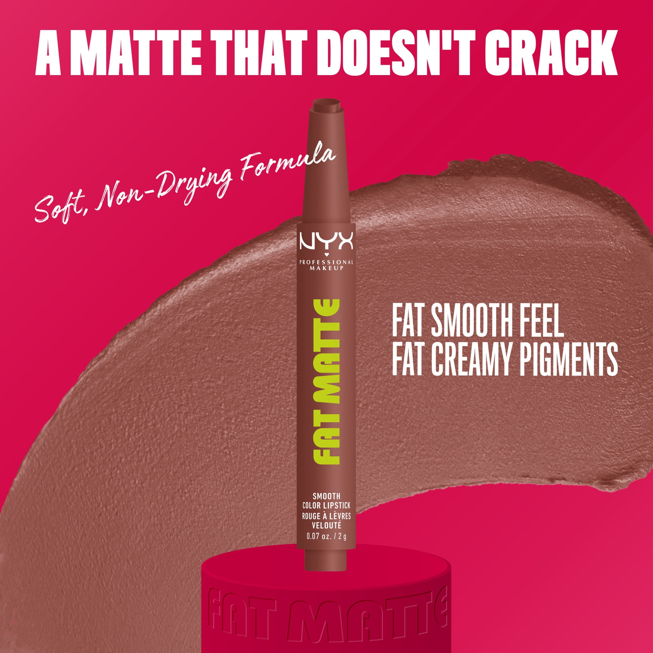 NYX Professional Makeup Fat Matte Lipstick, Smooth Color Long Lasting Lipstick, Toasty Taupe, 0.07 oz
