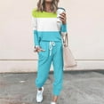 thumbnail image 2 of YUGYXL Women's 2 Piece Outfit Colorblock Lightweight Long Sleeve Tee Top and Jogger Pants Sets Casual Sweatsuit Tracksuit Light Blue XXL, 2 of 5