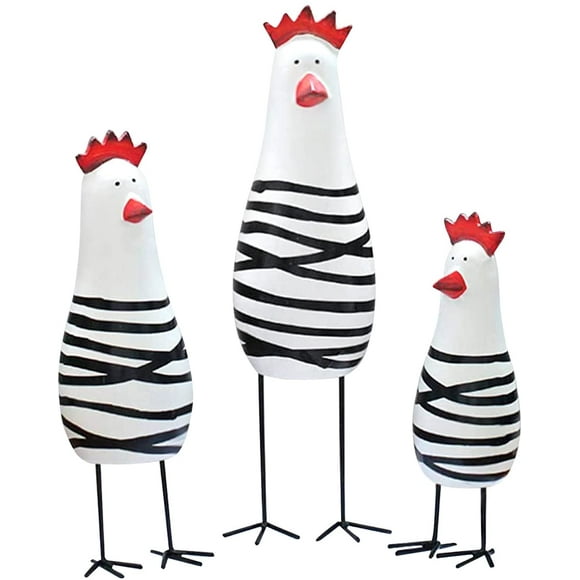 Wooden Rooster Kitchen Decor Figurine Ornament Home Decoration Accessories Animal Statue for Living Room Wood Cute Chicken Chook Carving Figurines for Home Decor (Set of 3)