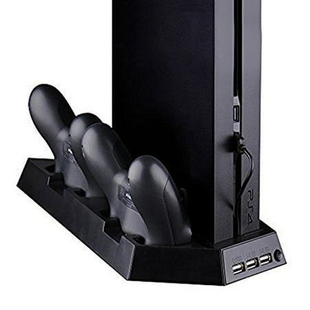HDE Vertical Stand with Cooling Fan for PlayStation 4 Game Console Organizer with Controller Charging Ports for