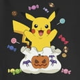 thumbnail image 2 of Junior's Pokemon Halloween Pikachu Candy Bag Cowl Neck Sweatshirt Black 2X Large, 2 of 4