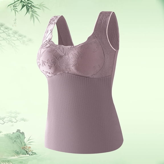 Wowcloth Women's Solid Color Thermal Camisole, Seamless with Built-in Bra, Fleece Lined for Autumn Winter Layering and Daily Wear