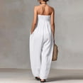 thumbnail image 5 of Costeam Womens Strapless Tube Jumpsuit Smocked Bust Self Tie Waist Dual Side Pockets Wide Leg Solid Color Lightweight Casual Vacation One Piece Outfit, 5 of 5