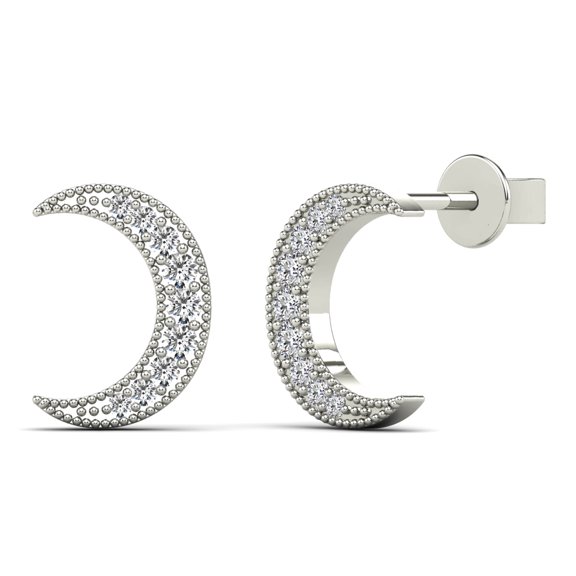 aaXia 10K White Gold 1/10ct. TDW Diamond Crescent Moon Stud Earrings (H-I, I1-I2)