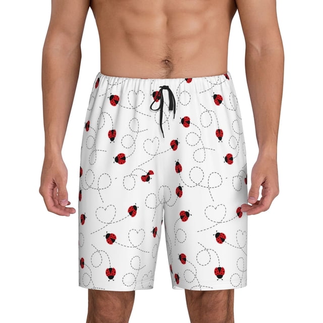 Fotbe Ladybugs Flying On Dotted Route Pantalones Cortos de Pijama para Hombre, Ropa de Dormir, Pantalones de Pijama Cortos para Hombre-Small