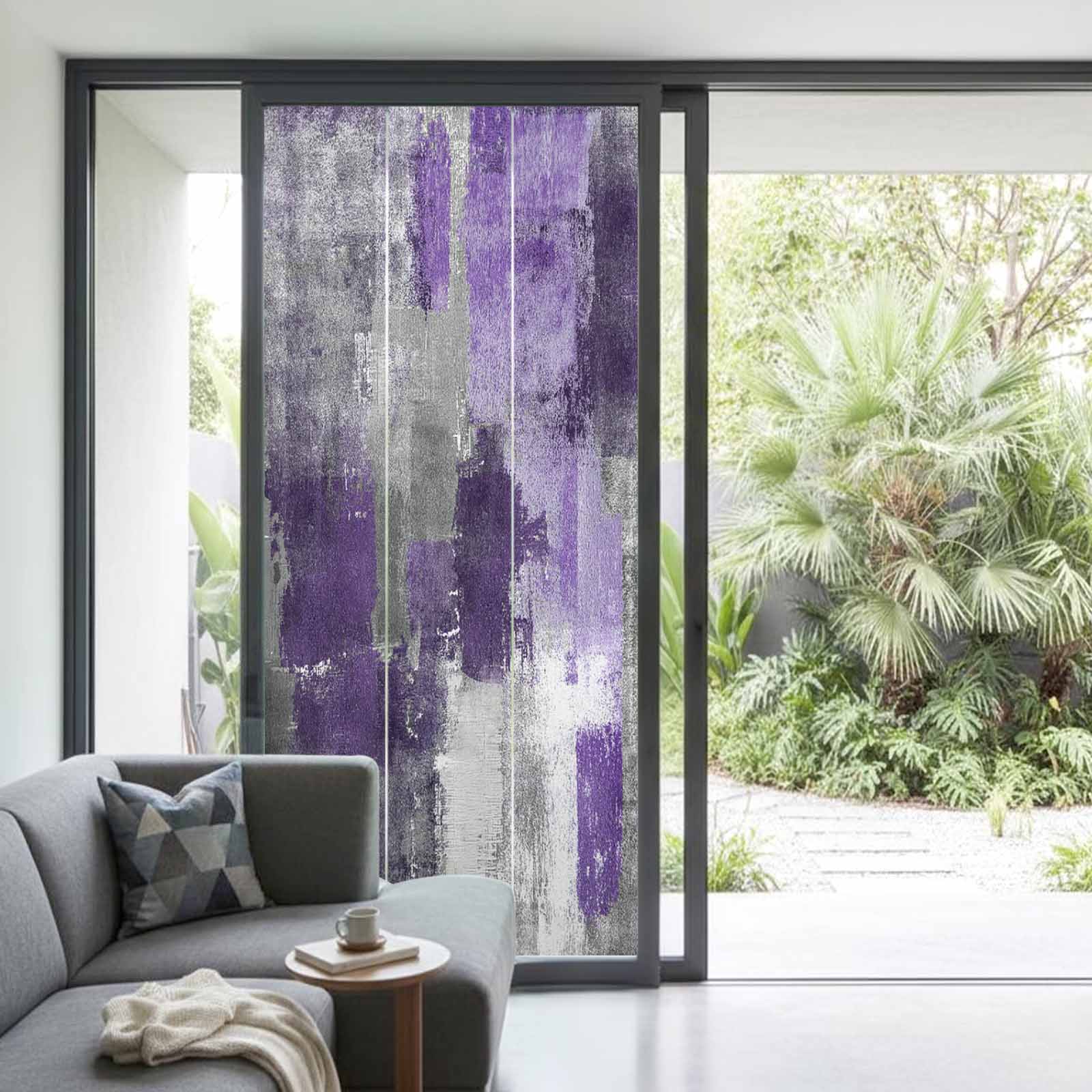 Purple Grey Privacy Window Film, Decorative Frosted Glass Window Film, Modern Oil Painted Abstract Art Aesthetics Reusable Peel and Stick Static Cling for Home Bathroom Office Glass Door 35.4"x78.7"