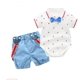 thumbnail image 1 of Ropa de bebé para niño, trajes de cumpleaños de caballero de verano, vestido de fiesta para recién nacido, Rmper sólido de algodón suave + pantalones con cinturón, conjunto para niño pequeño Tan Jianjun unisex, 1 of 2