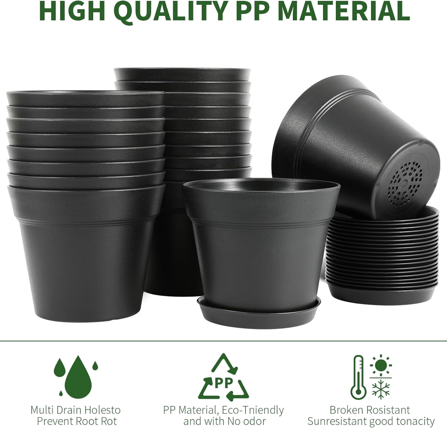 20 Pack 6 inch Plant pots, planters for Indoor Plants, Flower pots, Black