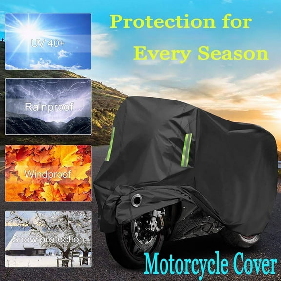 MKDAQIQIU   Heavy Duty Waterproof Motorcycle Cover with UV Protection & Reflective Strips, 4X-Large, Fits Bikes up to 8 ft