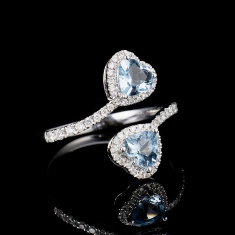 Bague en Argent Sterling 925 Bague Aigue-Marine Cœur Bague Aigue