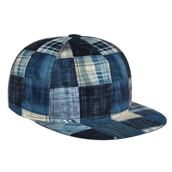 Hirioo Indigo Patchwork Quilt for Baseball Cap Men Cap Flat Brim for Men Women Teens Adjustable Baseball Cap