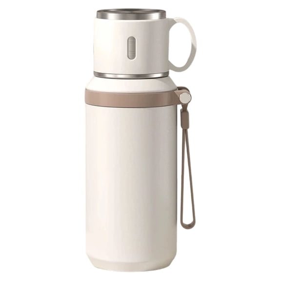 SUS 316 Stainless Steel Vacuum Insulated Travel Coffee Mug, Double Wall Powder Coated Tumbler with Lid and Lanyard, 30oz Portable Insulated Cup for Outdoor Use,White